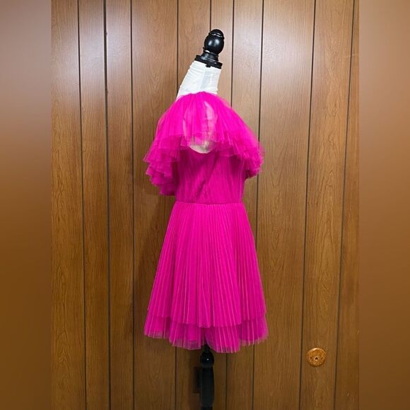 ML Monique Lhuillier One-Shoulder Tulle Pink Cocktail Dress size 10 - Picture 9 of 11